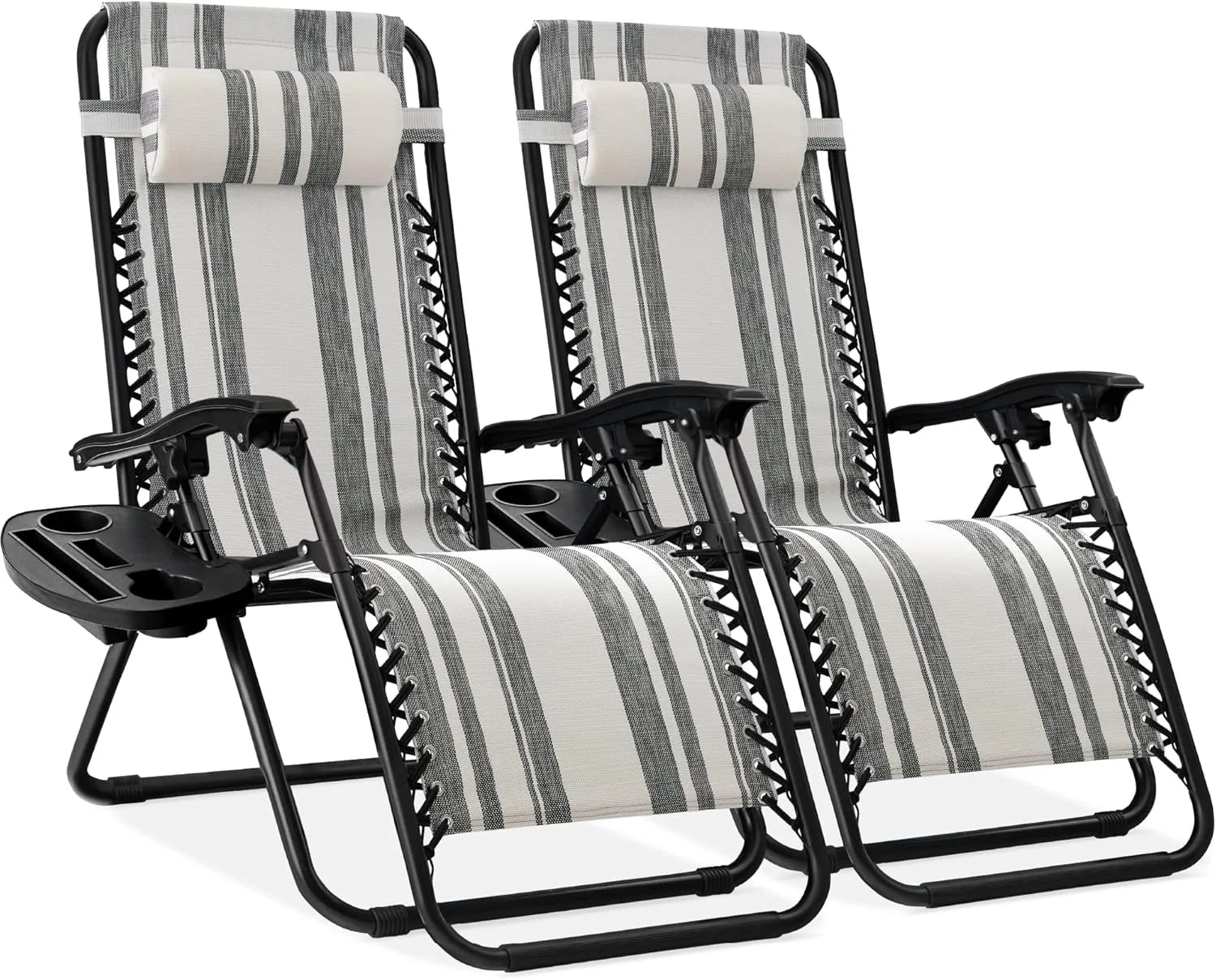 Best Choice Products Set of 2 Adjustable Steel Mesh Zero Gravity Lounge Chair Recliners w/Pillows and Cup Holder Trays bifanuoyard - Image 6