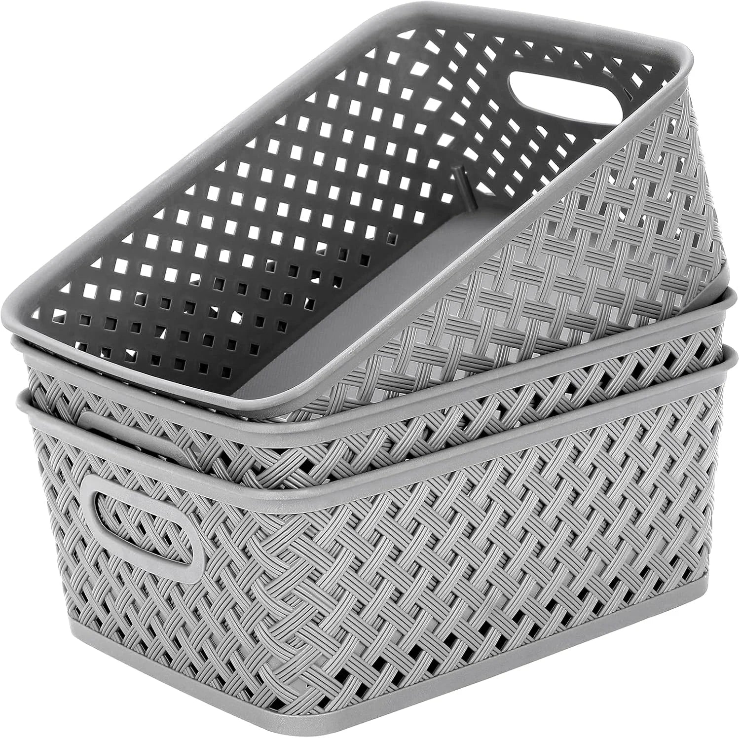 3 Pack Plastic Storage Baskets, Medium, White, Durable Woven Plastic with Built-In Handles bifanuoyard - Image 12