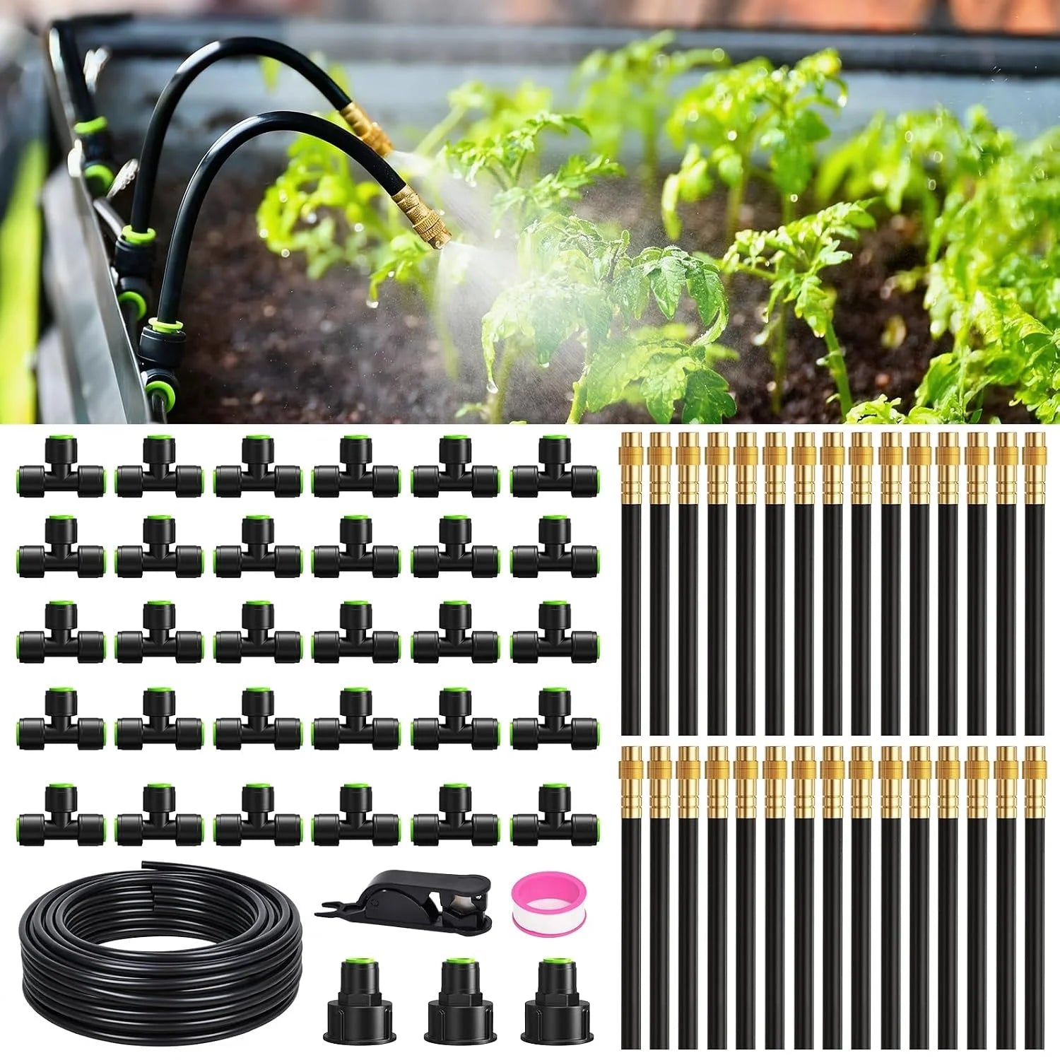 New Arrivals 50FT Drip Irrigation System, Garden Watering Kit with 15pcs 360°Adjustable Copper Nozzles - Image 2