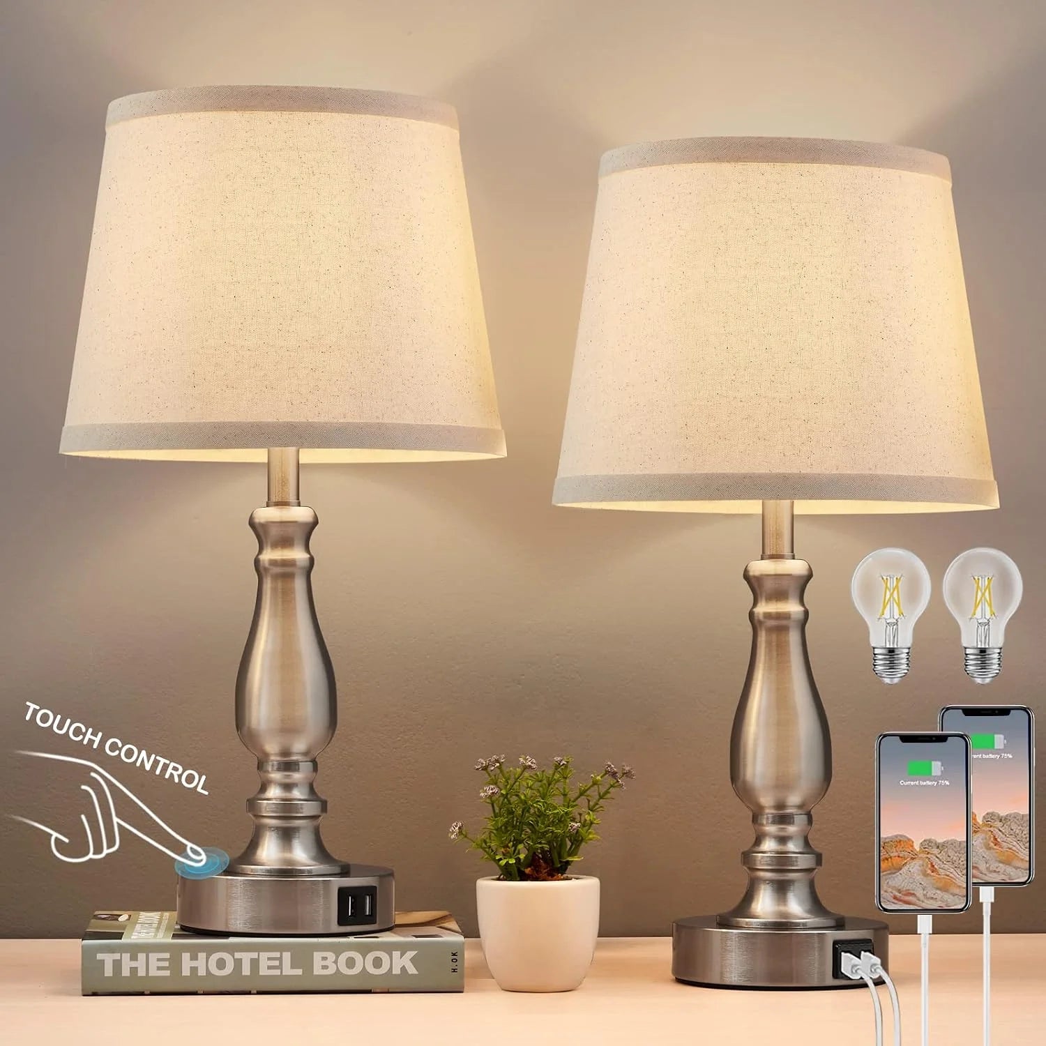 Lamps for Bedroom Set of 2, Dimmable, Bulb Included - Image 3