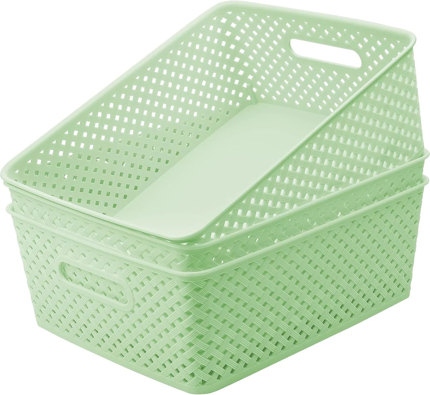 3 Pack Plastic Storage Baskets, Medium, White, Durable Woven Plastic with Built-In Handles bifanuoyard - Image 5