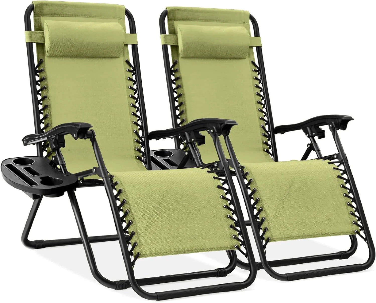 Best Choice Products Set of 2 Adjustable Steel Mesh Zero Gravity Lounge Chair Recliners w/Pillows and Cup Holder Trays bifanuoyard - Image 7