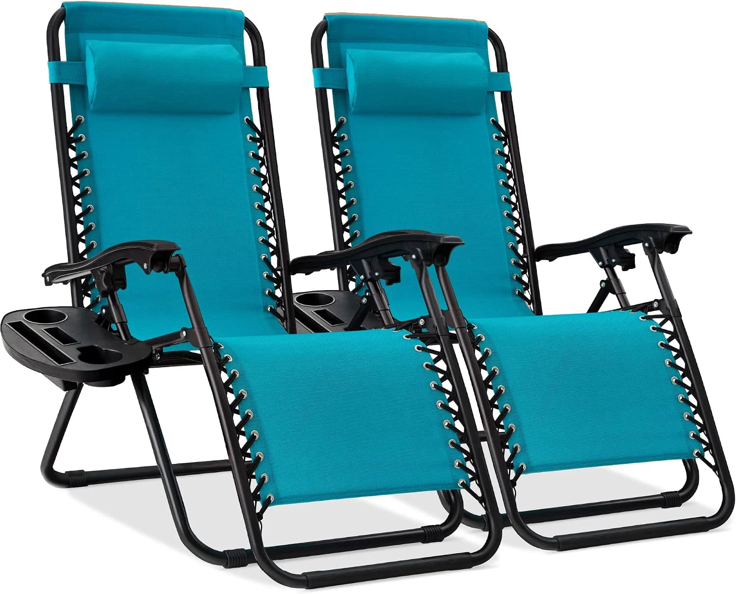 Best Choice Products Set of 2 Adjustable Steel Mesh Zero Gravity Lounge Chair Recliners w/Pillows and Cup Holder Trays bifanuoyard - Image 14