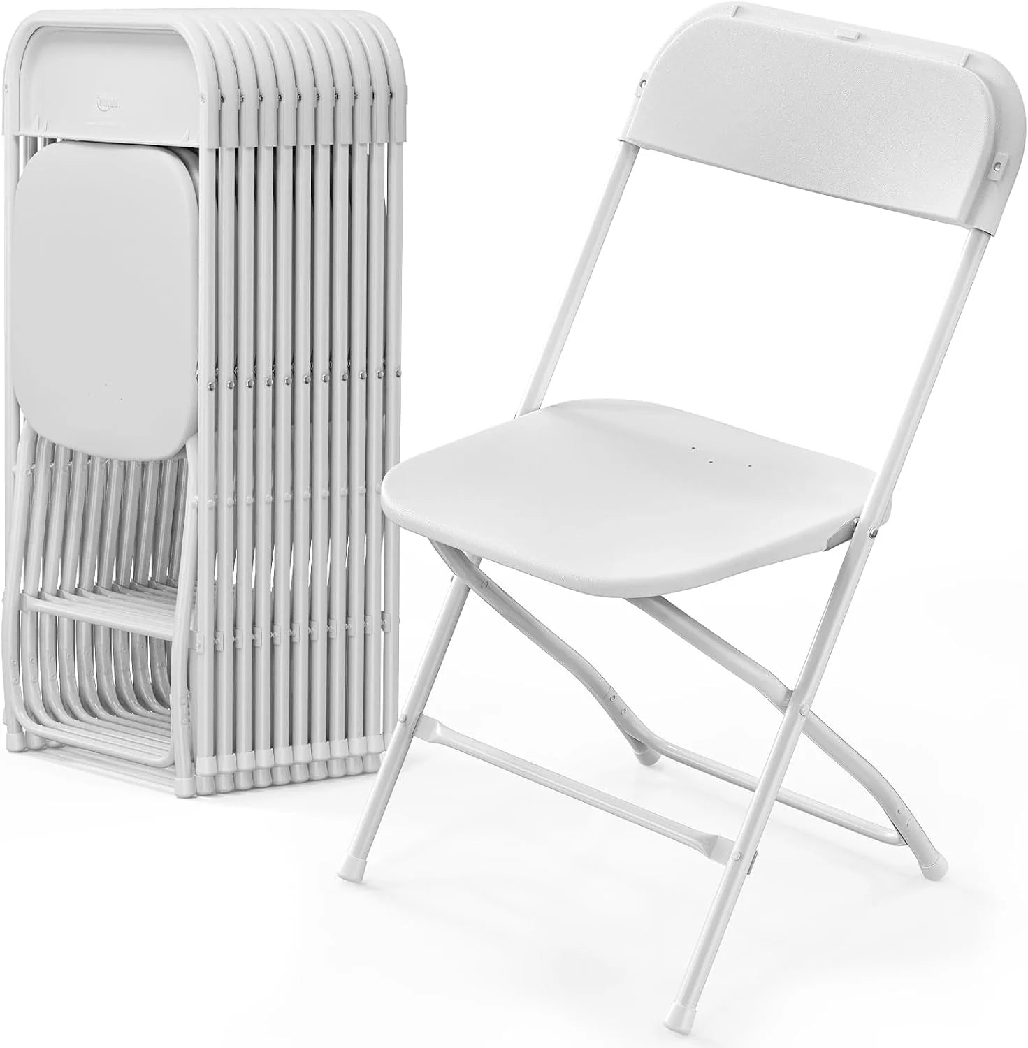 10 Pack White Plastic Folding Chair, Indoor Outdoor Portable Stackable Commercial Seat with Steel Frame 350lb. - Image 3