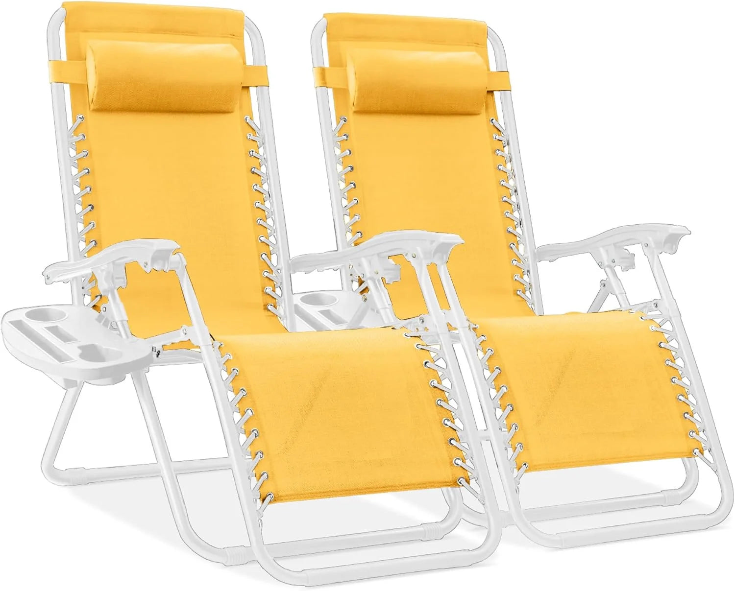 Best Choice Products Set of 2 Adjustable Steel Mesh Zero Gravity Lounge Chair Recliners w/Pillows and Cup Holder Trays bifanuoyard - Image 22