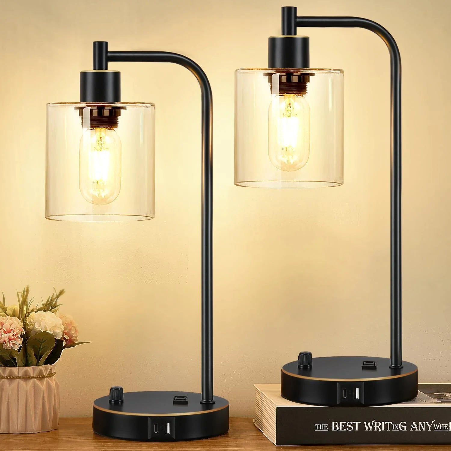 Lynnoland Set of 2 Industrial Table Lamps with 2 USB, Dimmable, Bulb Included bifanuoyard - Image 9