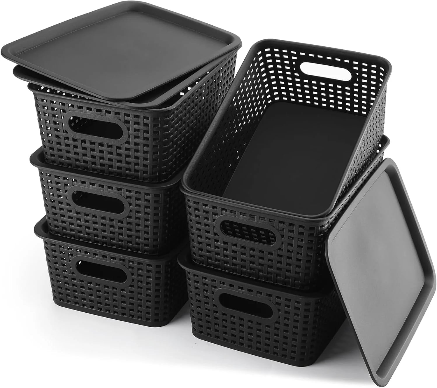 Plastic Storage Baskets 6 Pack Sturdy Storage Organizer Basket Woven Plastic Storage Bins for bifanuoyard - Image 2