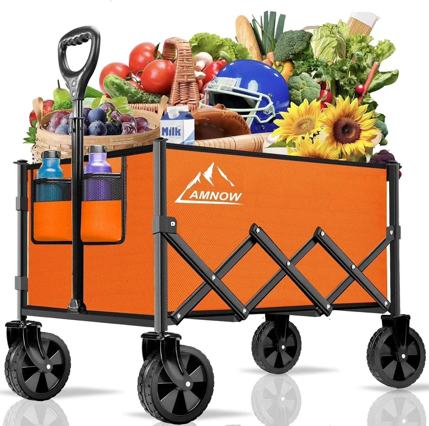 New Arrivals 100L Collapsible Wagon Cart with All Terrain Wheels, 350LBS, Black