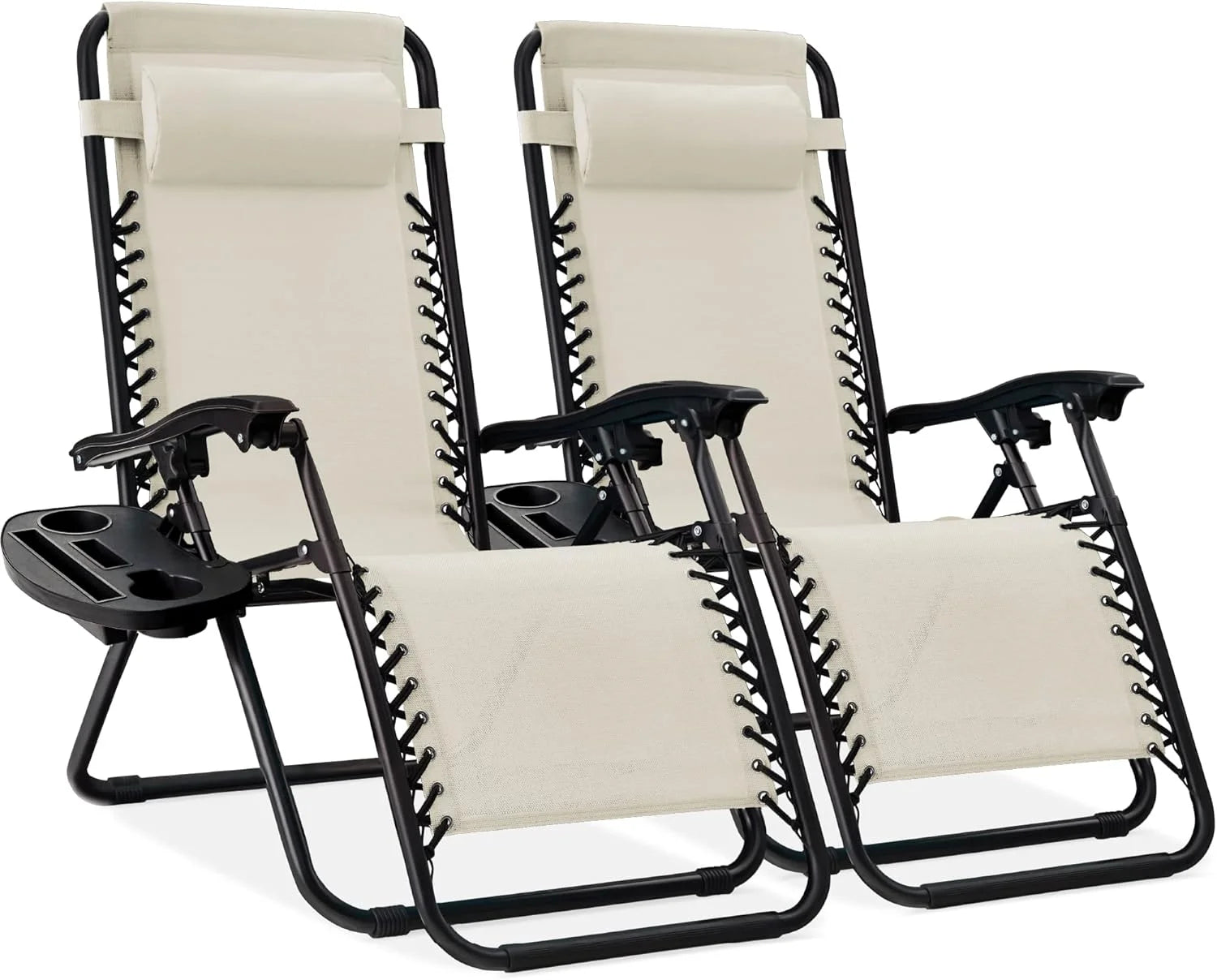 Best Choice Products Set of 2 Adjustable Steel Mesh Zero Gravity Lounge Chair Recliners w/Pillows and Cup Holder Trays bifanuoyard