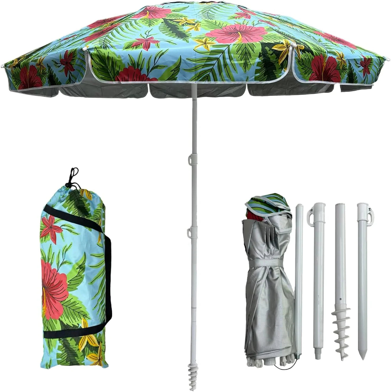 New Arrivals 6ft Beach Umbrella – Heavy Duty Wind Resistant UV 50+ Portable Sun Shade with Sand Anchor & Carry Bag - Image 3