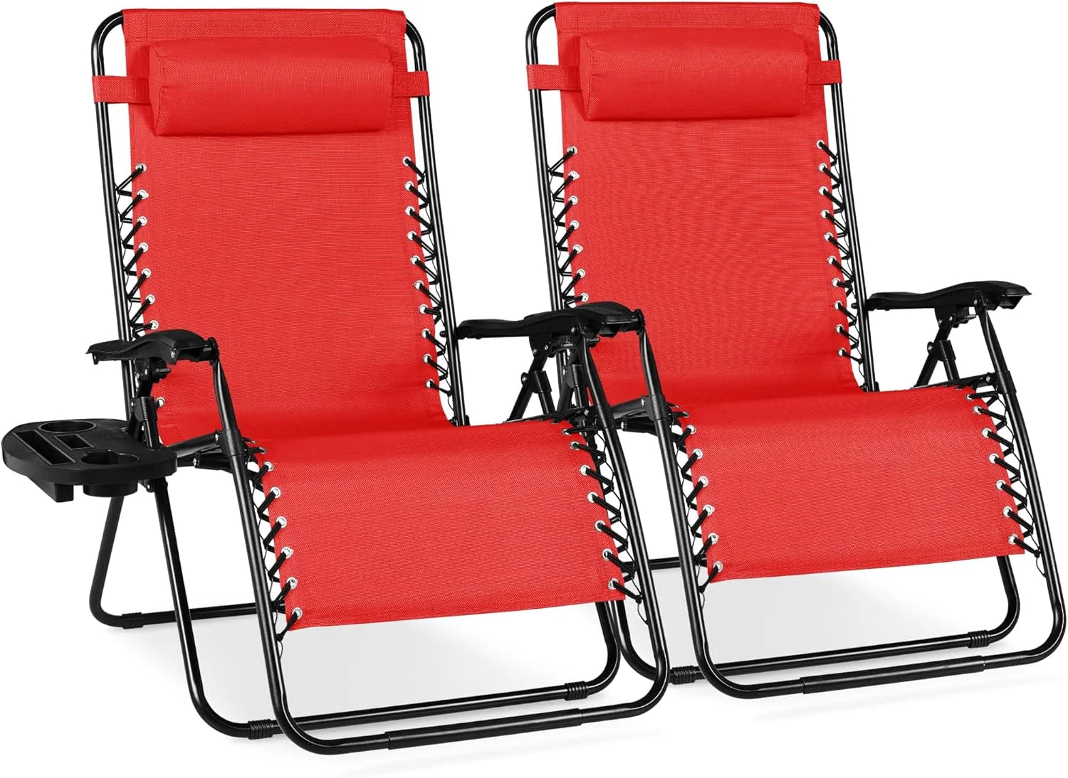 Best Choice Products Set of 2 Adjustable Steel Mesh Zero Gravity Lounge Chair Recliners w/Pillows and Cup Holder Trays bifanuoyard - Image 35