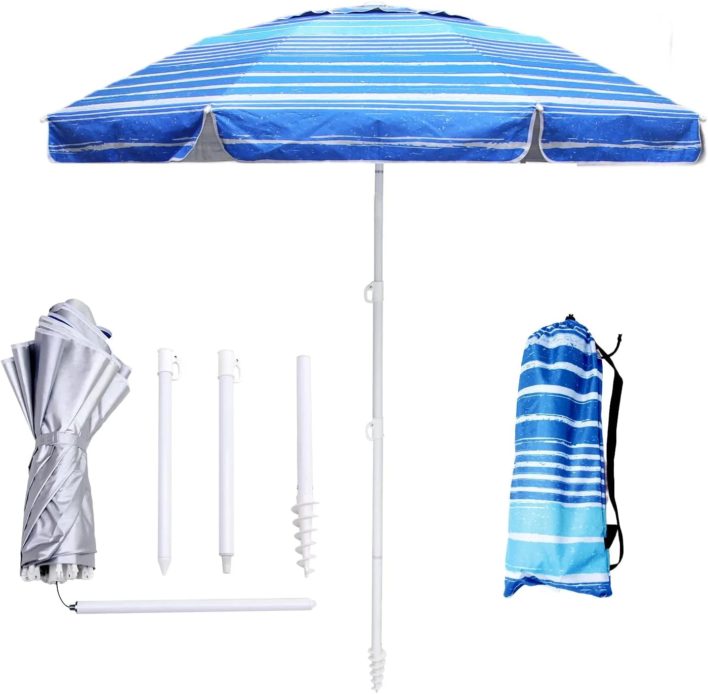 New Arrivals 6ft Beach Umbrella – Heavy Duty Wind Resistant UV 50+ Portable Sun Shade with Sand Anchor & Carry Bag - Image 2