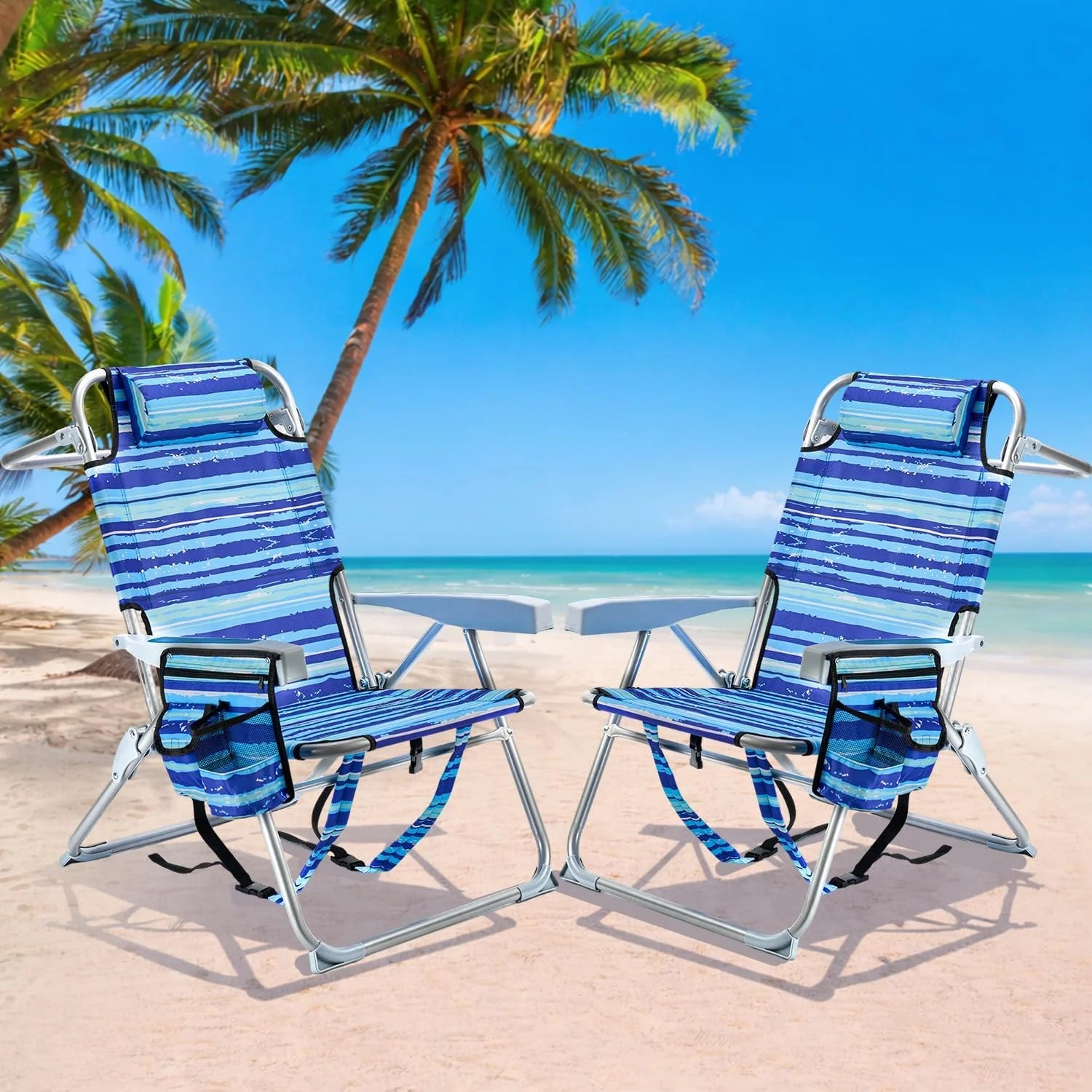 GVDV 2 Pack Backpack Beach Chairs for Adults, Mid-Height Foldable Chair with Lay Flat Position bifanuoyard - Image 2