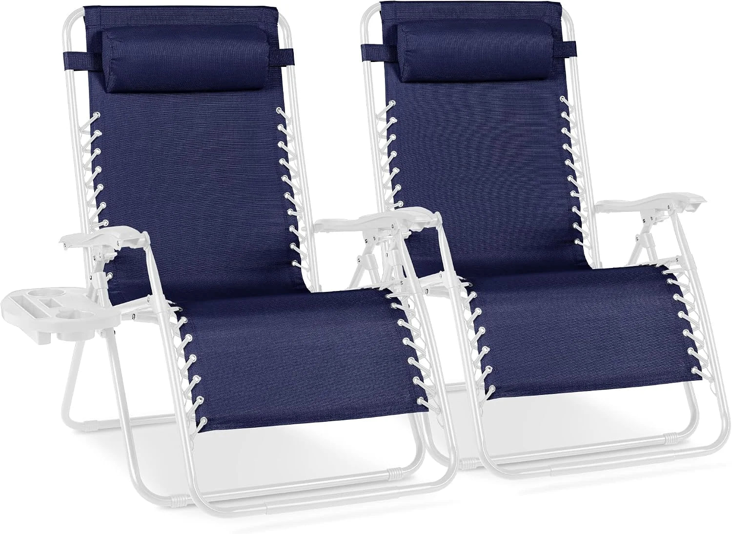 Best Choice Products Set of 2 Adjustable Steel Mesh Zero Gravity Lounge Chair Recliners w/Pillows and Cup Holder Trays bifanuoyard - Image 52
