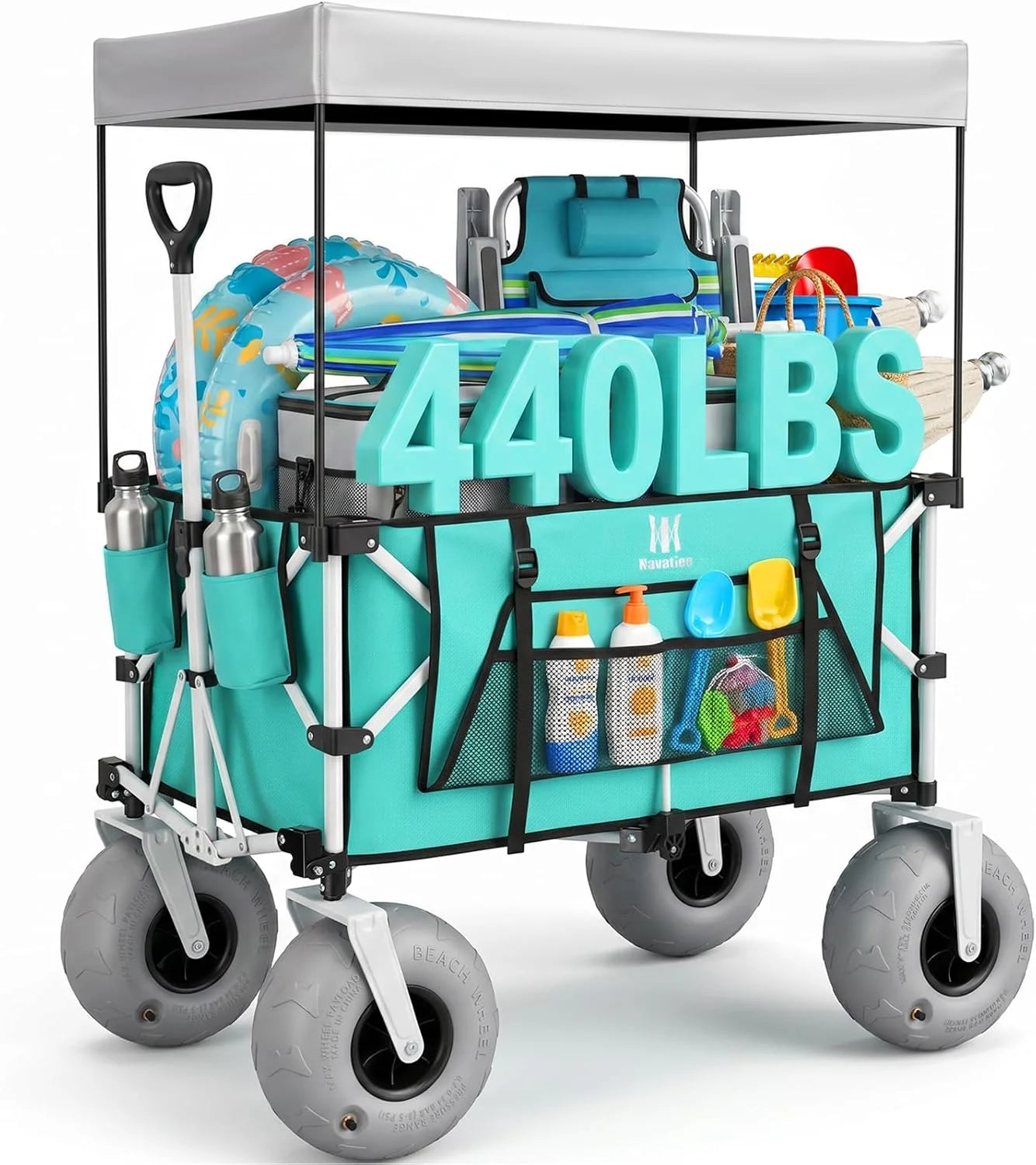 Navatiee Beach Wagon with Big Balloon Wheels for Sand, 200L Extra Large Beach Cart with Canopy - Image 2