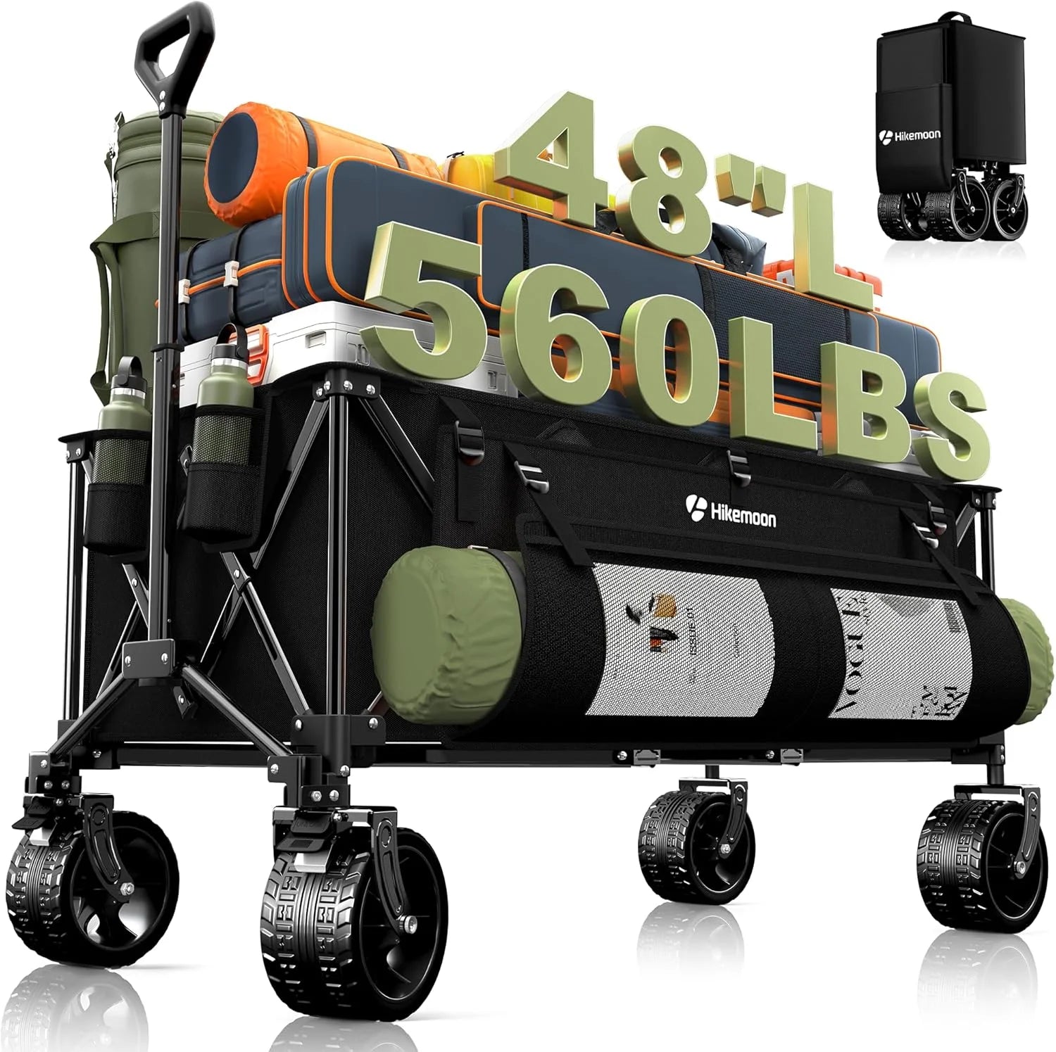 New Arrivals HIKEMOON 48" Extra Large Collapsible Wagon with Big Wheels, 300L Black - Image 4