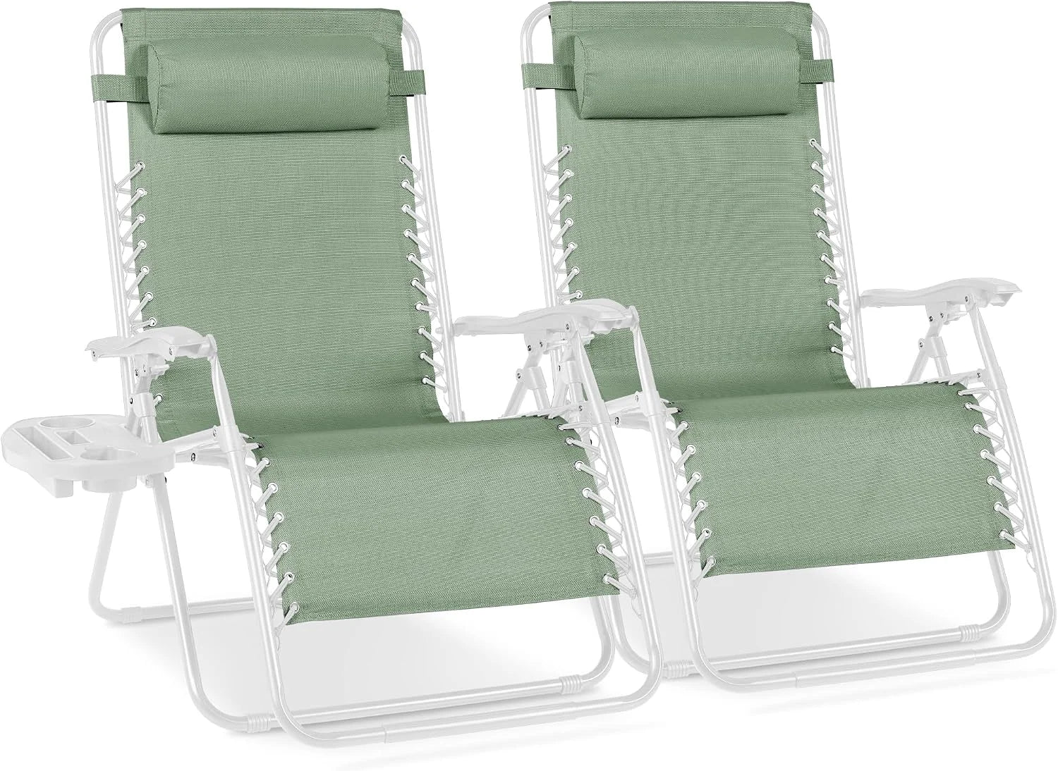 Best Choice Products Set of 2 Adjustable Steel Mesh Zero Gravity Lounge Chair Recliners w/Pillows and Cup Holder Trays bifanuoyard - Image 43