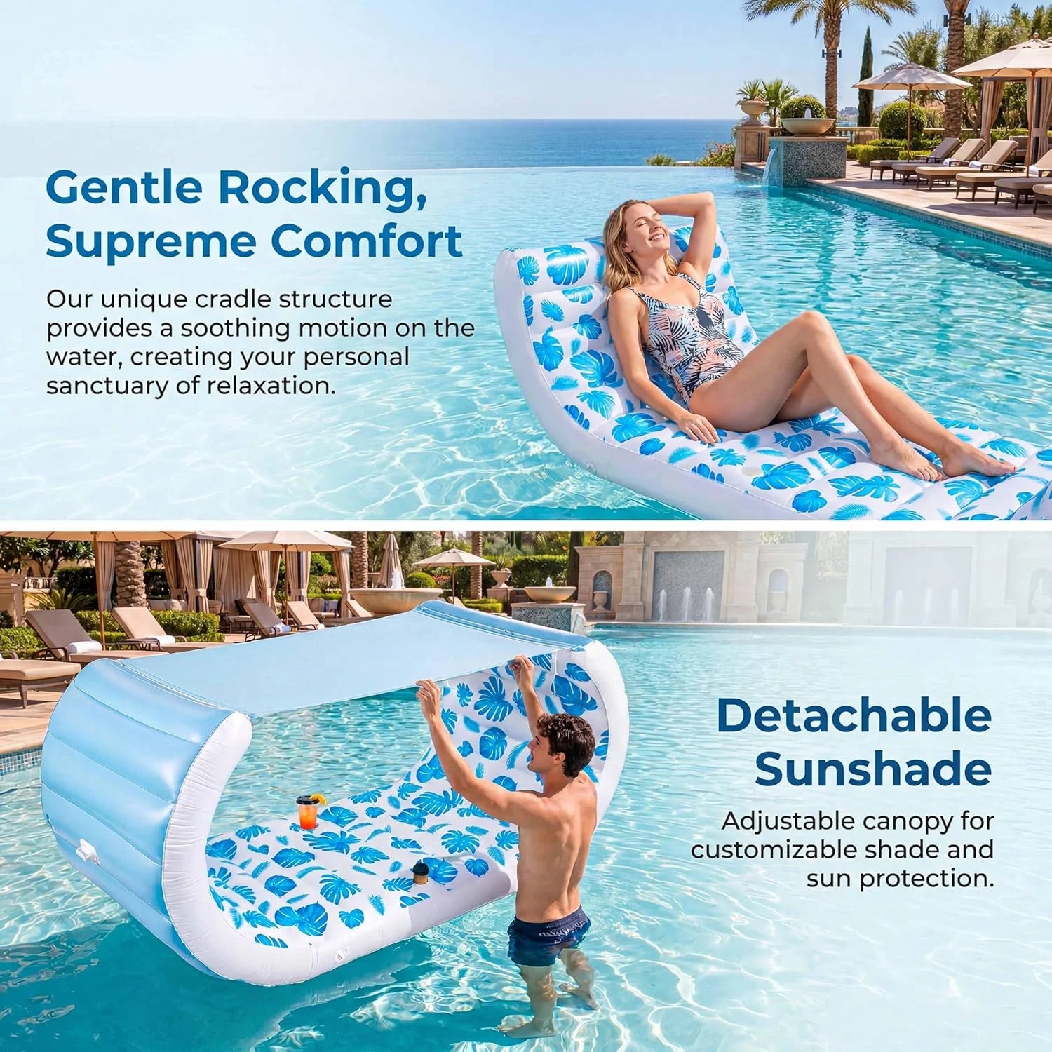 New Arrivals Inflatable Pool Float with Shade, 157 x 36 Extra Large Floating Couch Island Cabana Luxury Lounger with Canopy - Image 6