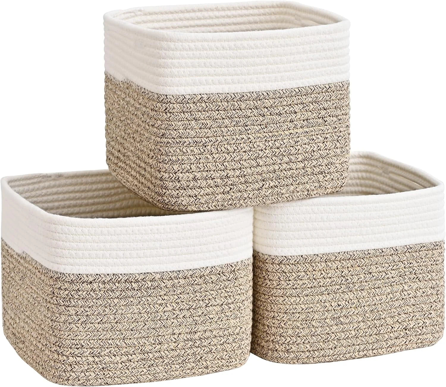 3 Pack Cube Storage Bin, 9”x9”x7” Cotton Rope Woven Baskets for Organizing Toys Clothes Towels, Square Gift bifanuoyard - Image 4