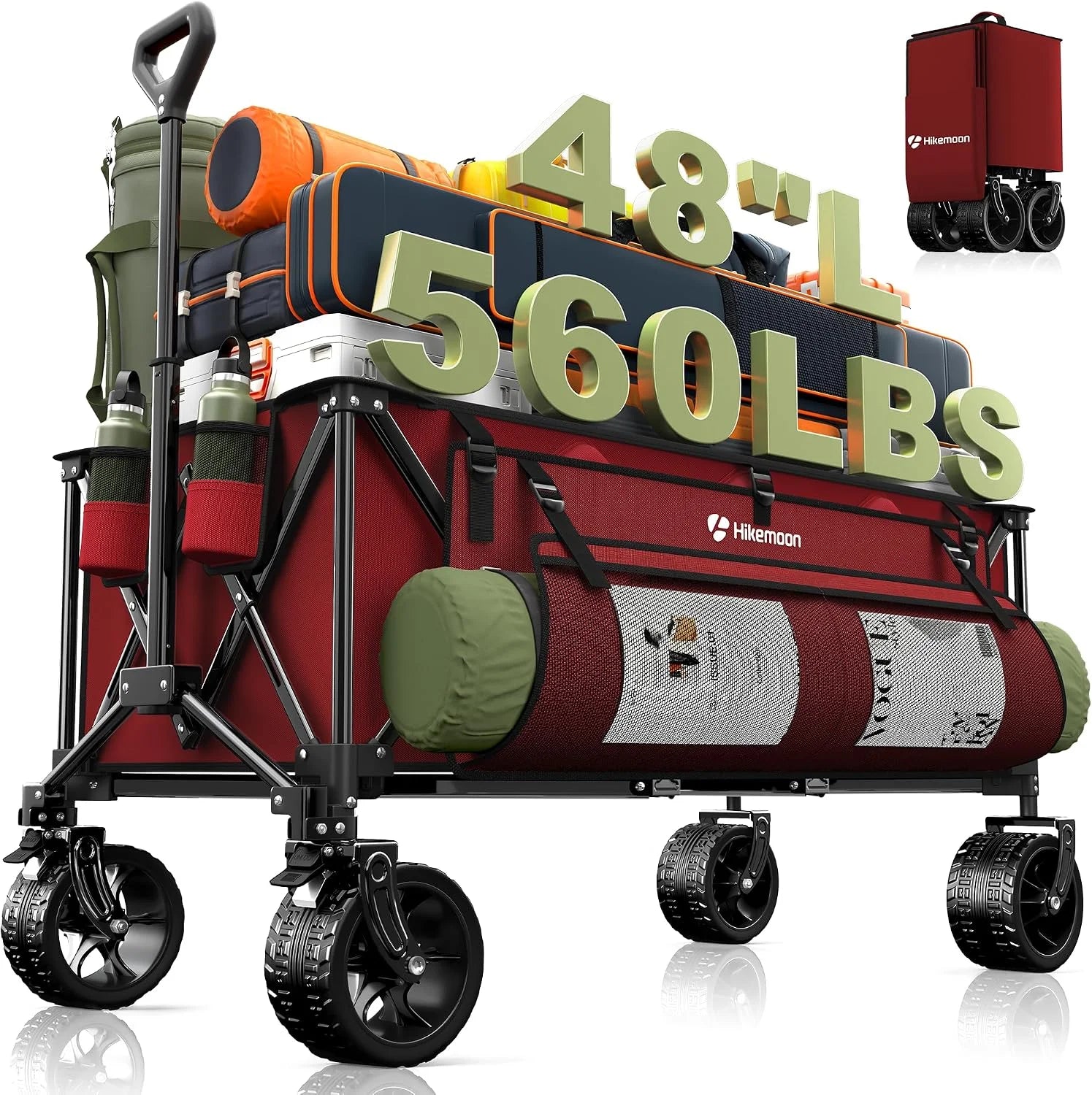 New Arrivals HIKEMOON 48" Extra Large Collapsible Wagon with Big Wheels, 300L Black, 560LBS Heavy Duty bifanuoyard - Image 7