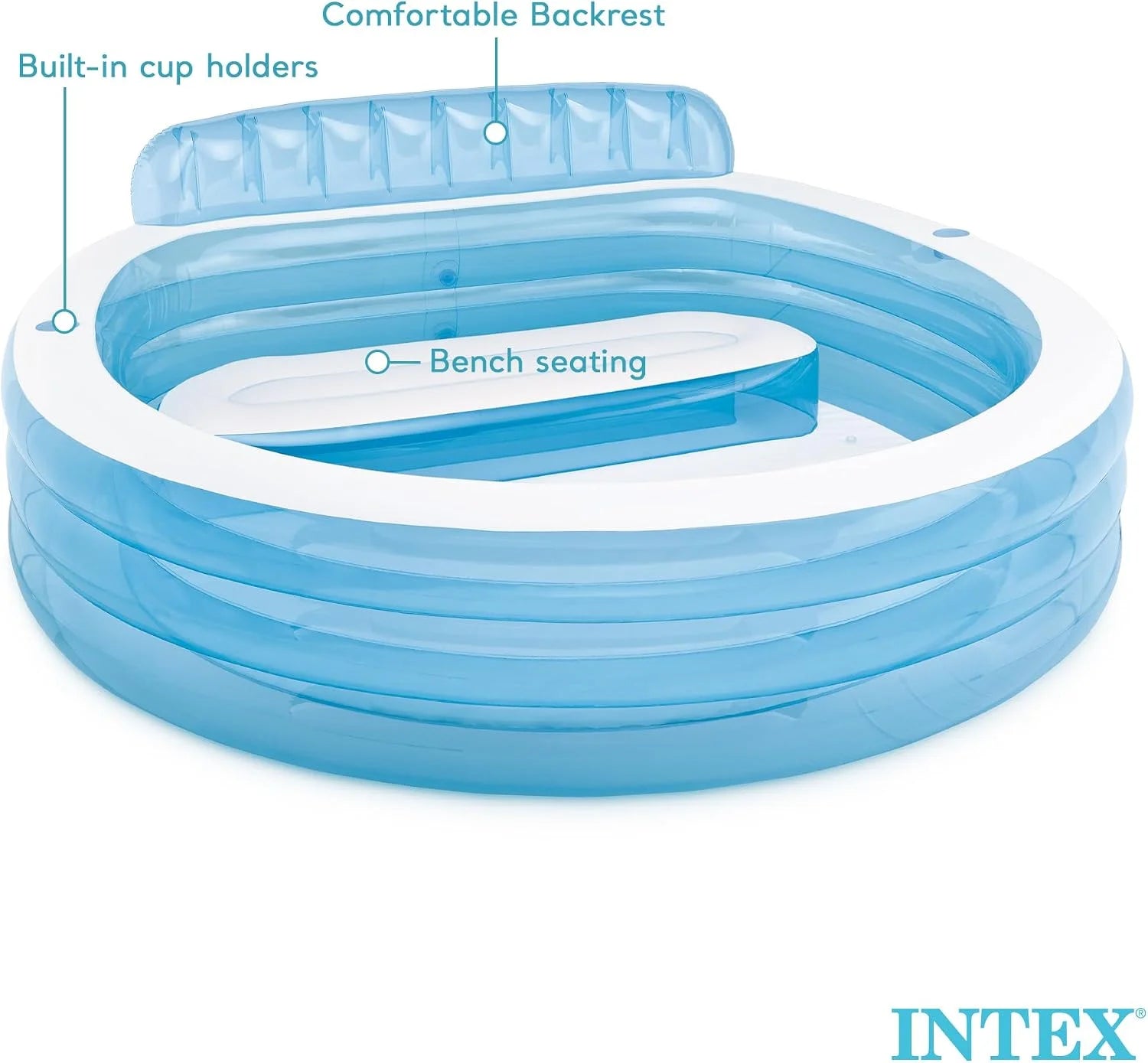 New Arrivals INTEX Swim Center Inflatable Family Lounge Pool: Built-In Bench " Cup Holder " 156 Gallon Capacity " 90 x 86 x 31 " Blue bifanuoyard - Image 9