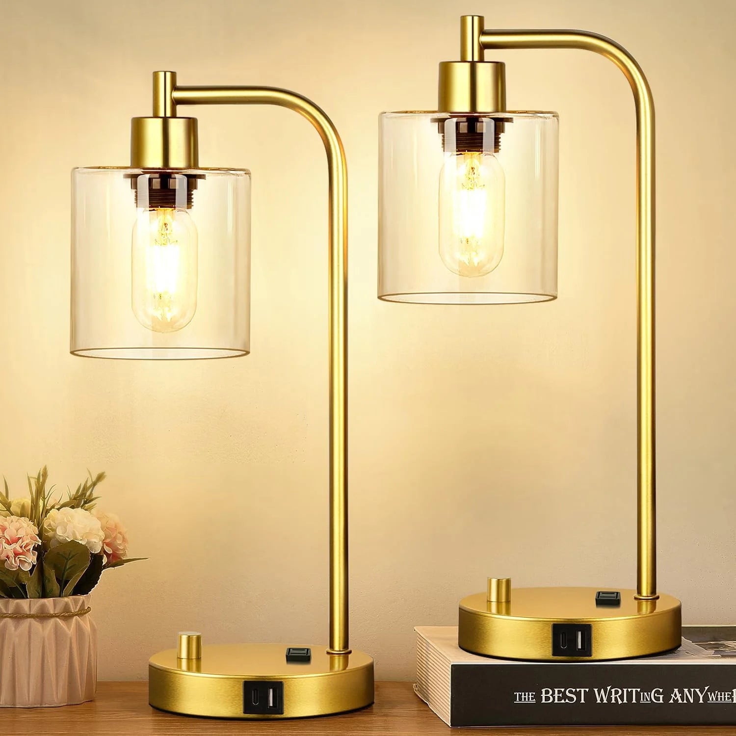 Lynnoland Set of 2 Industrial Table Lamps with 2 USB, Dimmable, Bulb Included bifanuoyard - Image 5