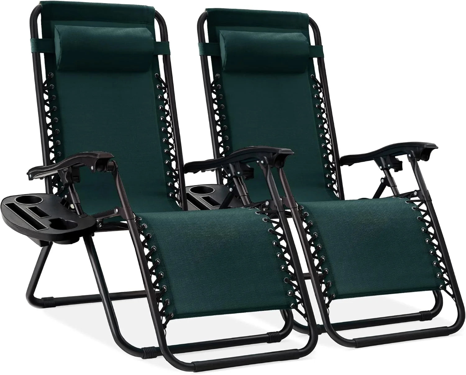 Best Choice Products Set of 2 Adjustable Steel Mesh Zero Gravity Lounge Chair Recliners w/Pillows and Cup Holder Trays bifanuoyard - Image 13