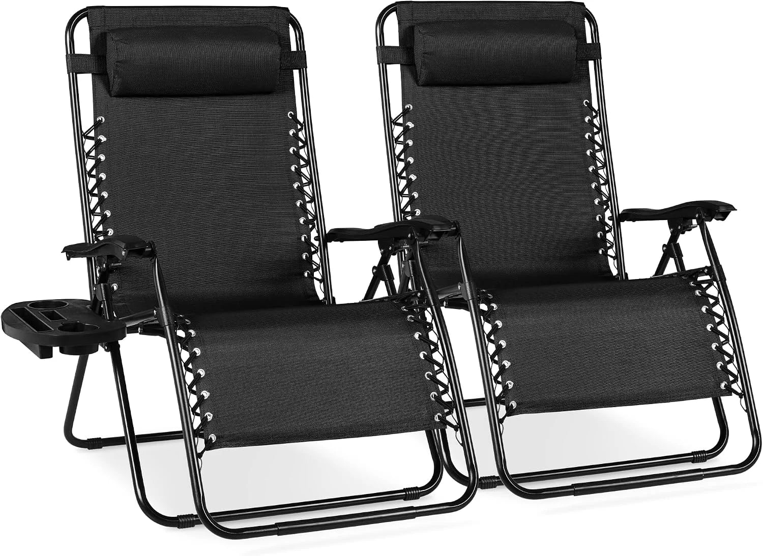 Best Choice Products Set of 2 Adjustable Steel Mesh Zero Gravity Lounge Chair Recliners w/Pillows and Cup Holder Trays bifanuoyard - Image 10