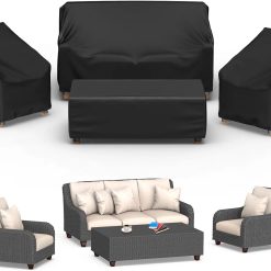 Mrrihand Patio Furniture Covers, 4 Piece Outdoor Furniture Cover Waterproof includ Ourdoor Sofa Cover, 2 Chair Covers
