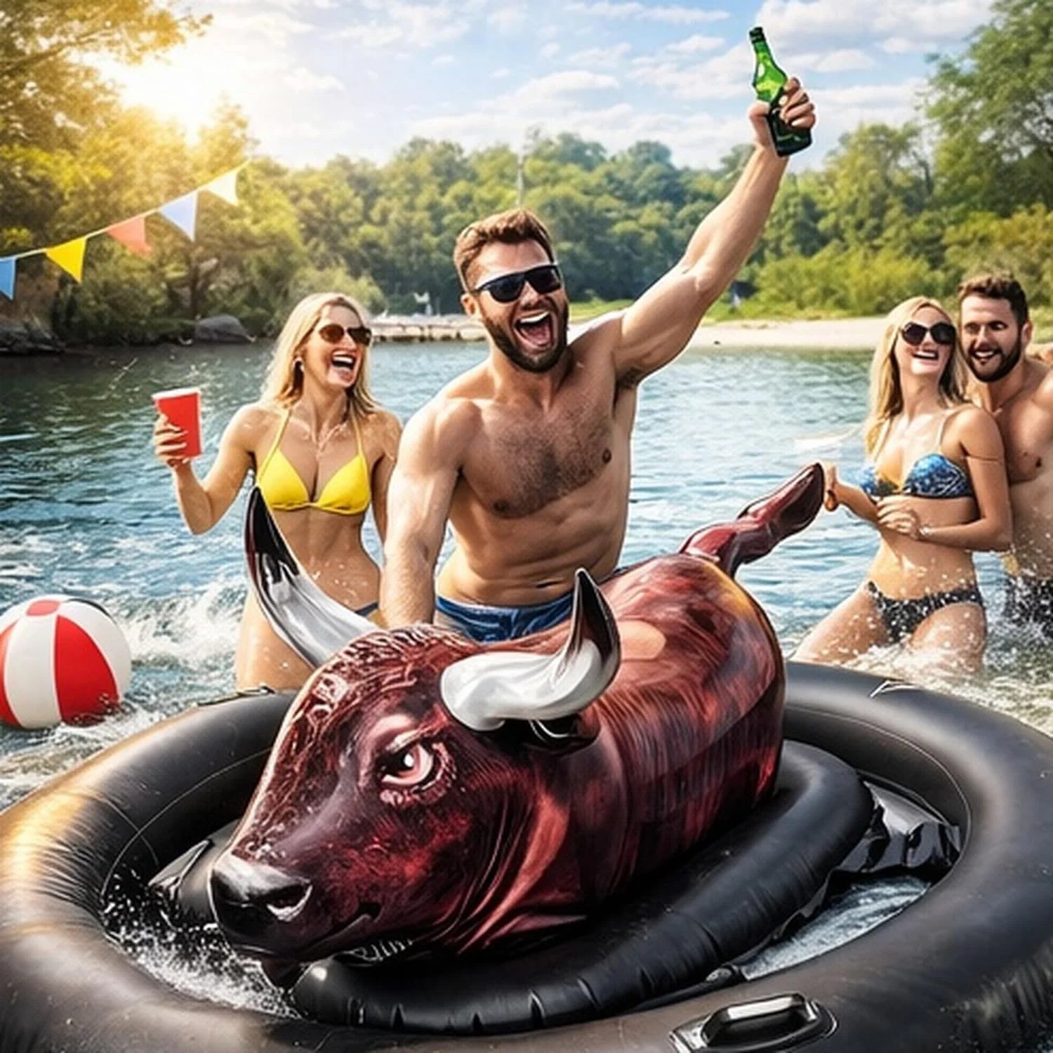 New Arrivals Realistic Bullfighter Mount Children Water Inflatable Toys Adult Thick Floating Row Inflatable Bull Water Toys - Image 2
