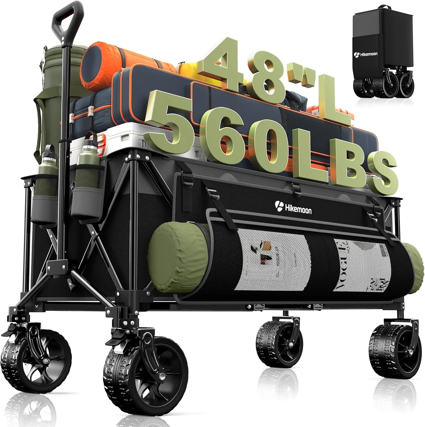 New Arrivals HIKEMOON 48" Extra Large Collapsible Wagon with Big Wheels, 300L Black, 560LBS Heavy Duty bifanuoyard - Image 5