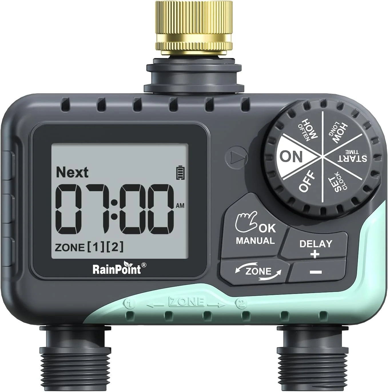 New Arrivals 2 Zone Sprinkler Timer with Brass Inlet and Outlet, Water Timer for Garden Hose with Rain Delay/Manual - Image 2