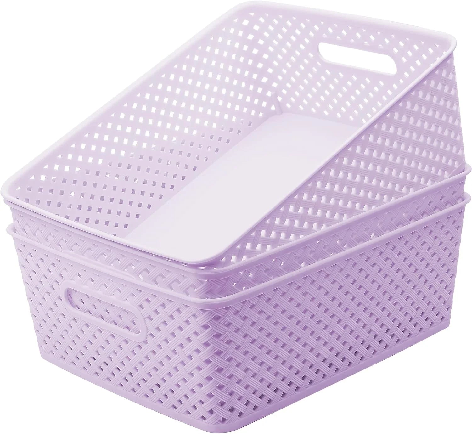 3 Pack Plastic Storage Baskets, Medium, White, Durable Woven Plastic with Built-In Handles bifanuoyard - Image 7