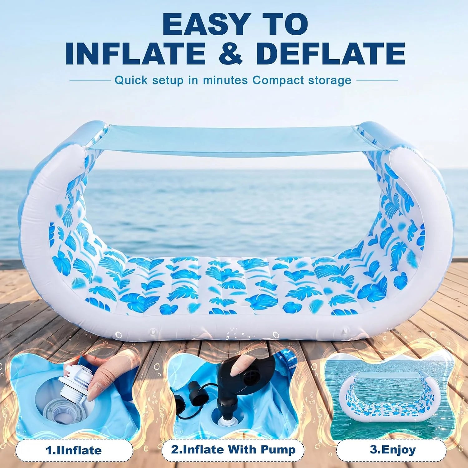 New Arrivals Inflatable Pool Float with Shade, 157 x 36 Extra Large Floating Couch Island Cabana Luxury Lounger with Canopy - Image 4