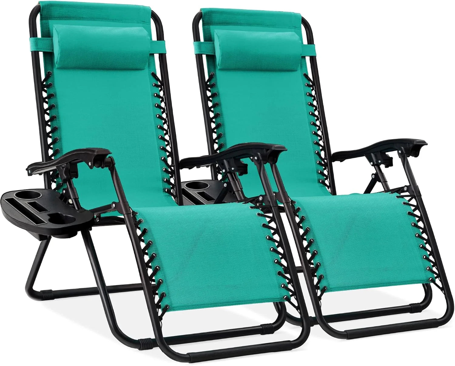 Best Choice Products Set of 2 Adjustable Steel Mesh Zero Gravity Lounge Chair Recliners w/Pillows and Cup Holder Trays bifanuoyard - Image 32