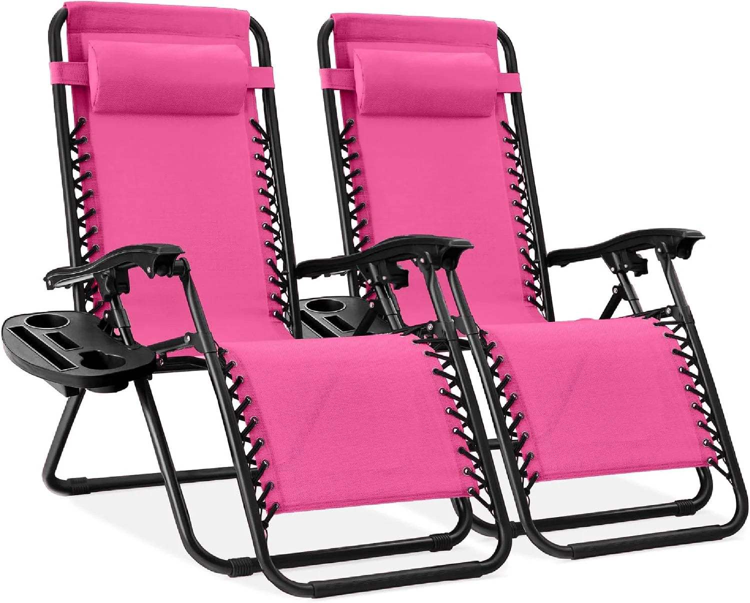 Best Choice Products Set of 2 Adjustable Steel Mesh Zero Gravity Lounge Chair Recliners w/Pillows and Cup Holder Trays bifanuoyard - Image 36