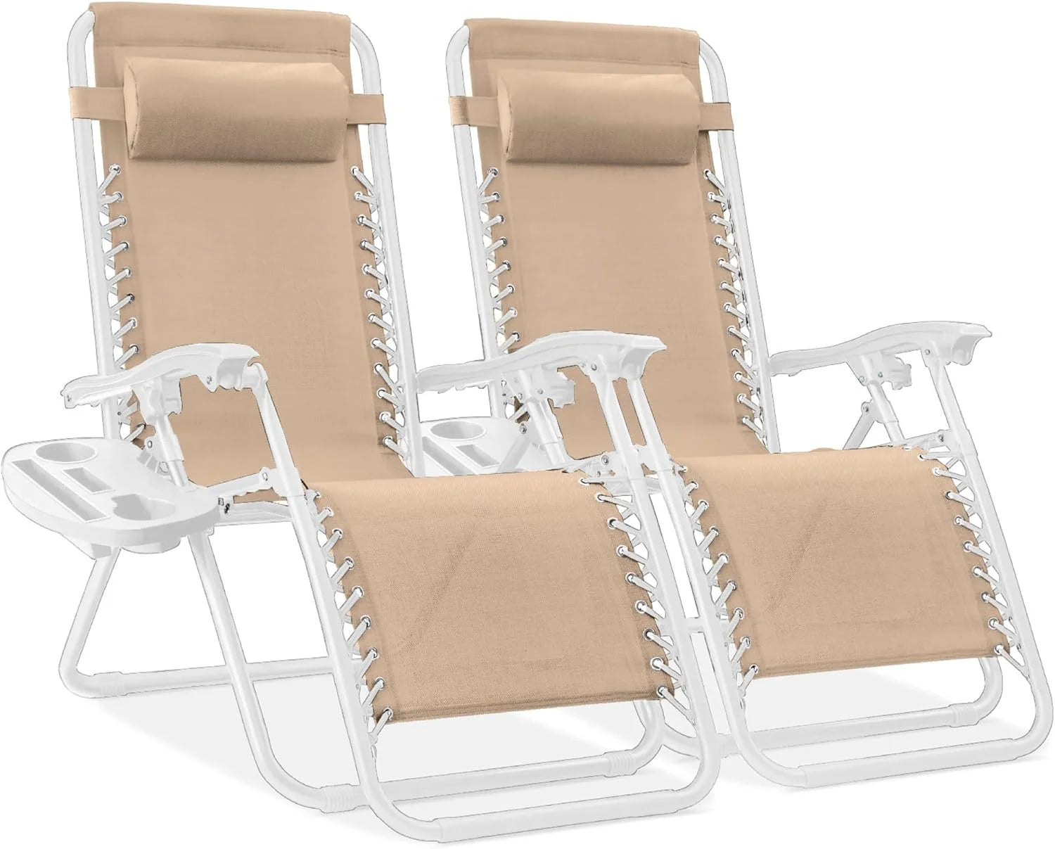 Best Choice Products Set of 2 Adjustable Steel Mesh Zero Gravity Lounge Chair Recliners w/Pillows and Cup Holder Trays bifanuoyard - Image 48