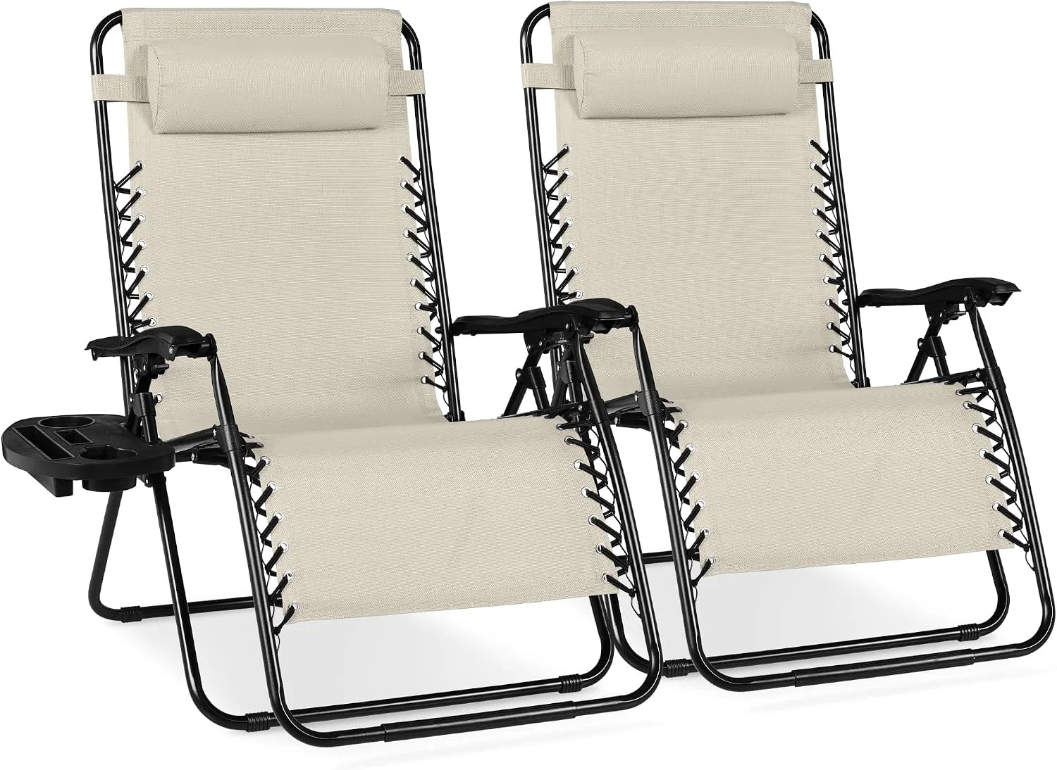 Best Choice Products Set of 2 Adjustable Steel Mesh Zero Gravity Lounge Chair Recliners w/Pillows and Cup Holder Trays bifanuoyard - Image 39