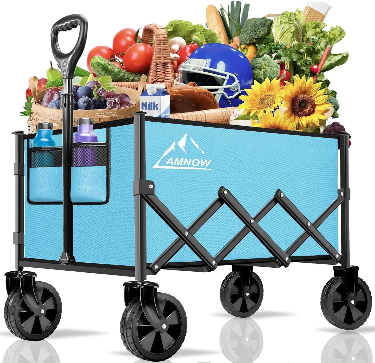 New Arrivals 100L Collapsible Wagon Cart with All Terrain Wheels, 350LBS, Black - Image 8