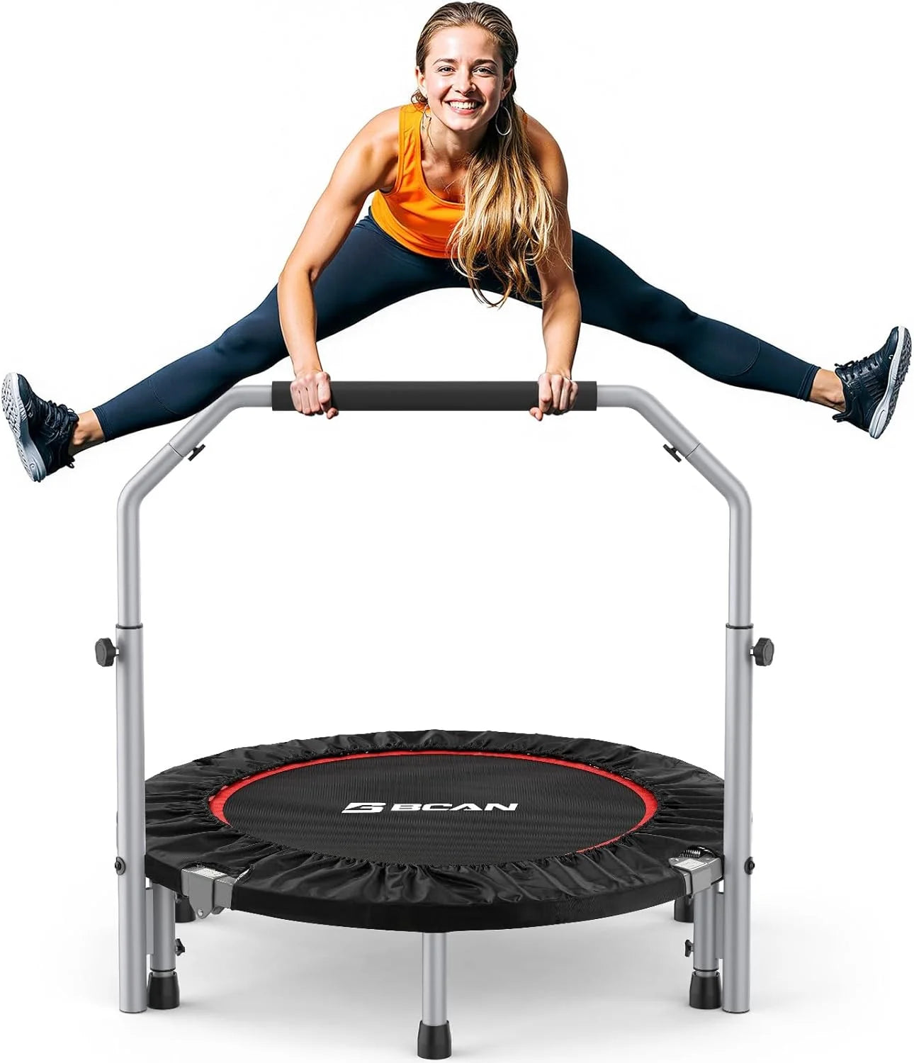 BCAN SP2 40/48 Foldable Mini Rebounder Trampoline for Adults, FED Fitness, 330/440 lbs Capacity, Adjustable Foam Handle bifanuoyard - Image 3
