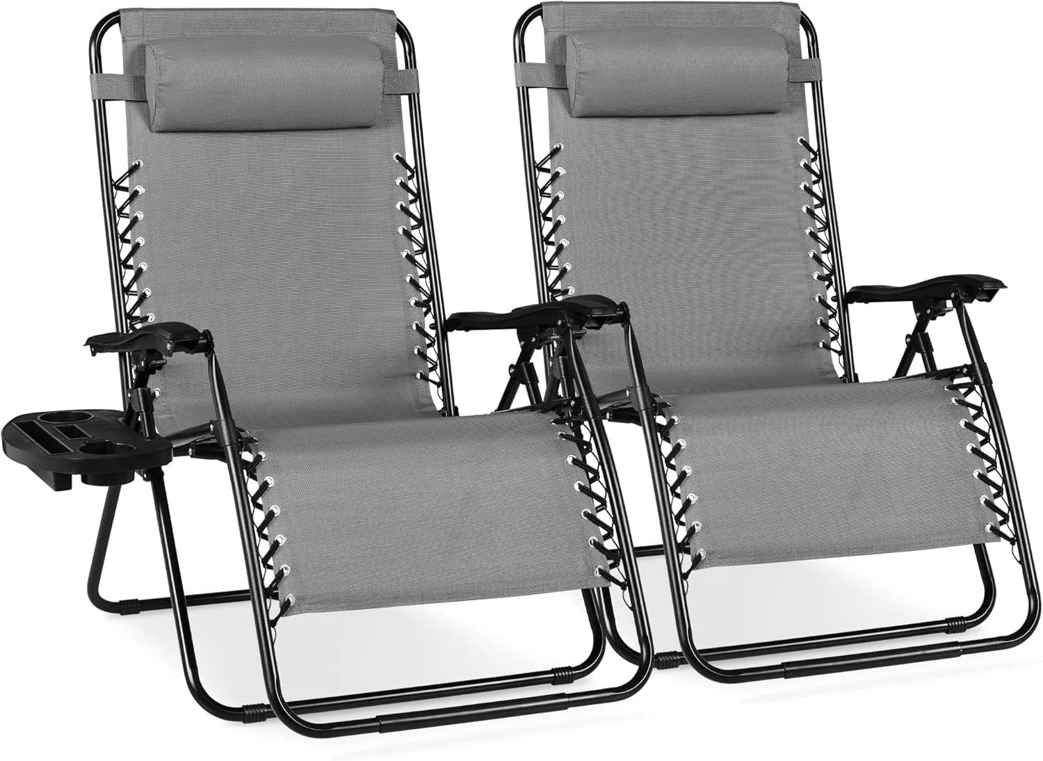 Best Choice Products Set of 2 Adjustable Steel Mesh Zero Gravity Lounge Chair Recliners w/Pillows and Cup Holder Trays bifanuoyard - Image 30