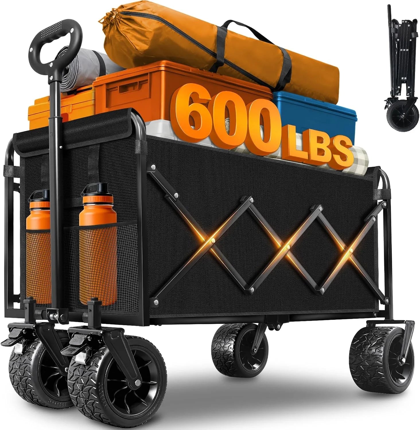 Wagons Cart Foldable, 280 lbs Collapsible Wagon with Wheels for Camping - Image 2