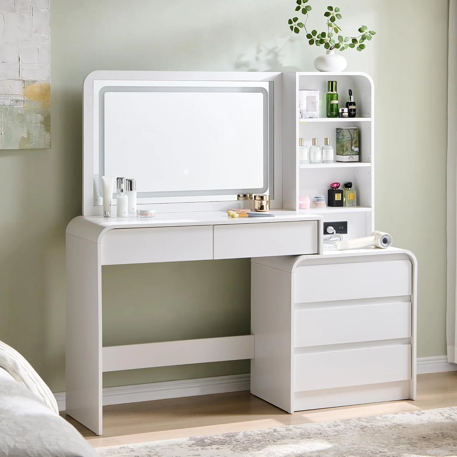Vanity Desk with Mirror and Lights, 50" Modren Makeup Vanity with 35.43 Mirror and 5 Drawers - Image 2