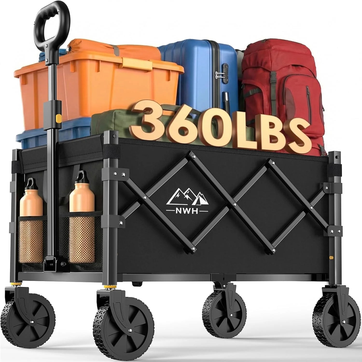 NWH Collapsible Wagon Cart with Wheels Foldable, 360LBS Large Capacity Portable Folding Utility Heavy Duty Beach Wagons Cart with All-Terrain - Image 2