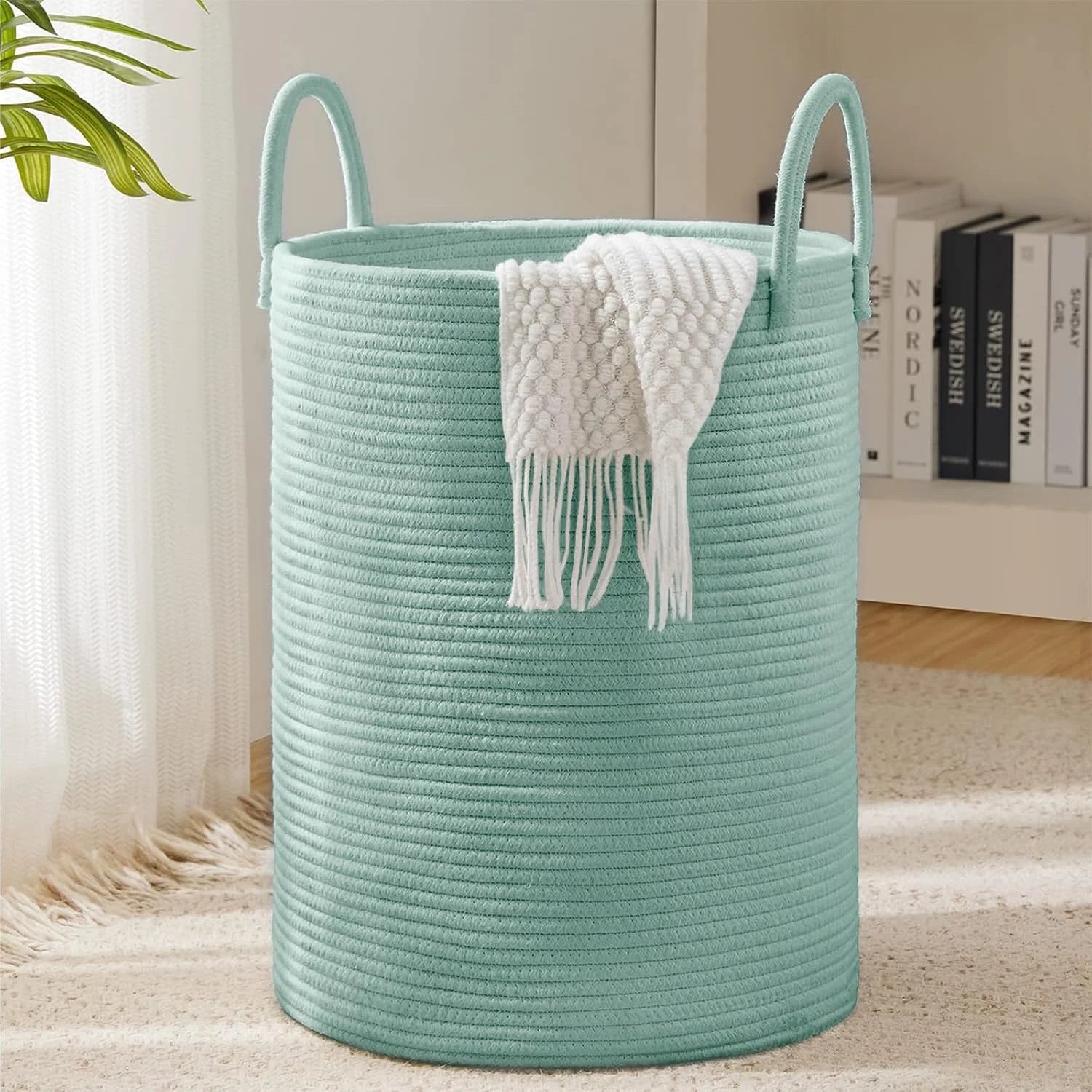YOUDENOVA Jute Rope Laundry Hamper Basket, 58L Blanket Basket for Nursery, Large Woven Laundry Hamper with Sturdy bifanuoyard - Image 5