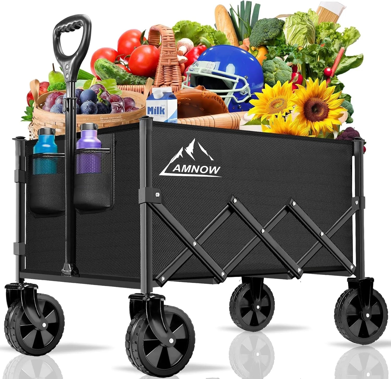 New Arrivals 100L Collapsible Wagon Cart with All Terrain Wheels, 350LBS, Black - Image 3