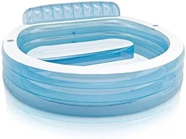 New Arrivals INTEX Swim Center Inflatable Family Lounge Pool: Built-In Bench " Cup Holder " 156 Gallon Capacity " 90 x 86 x 31 " Blue bifanuoyard - Image 4