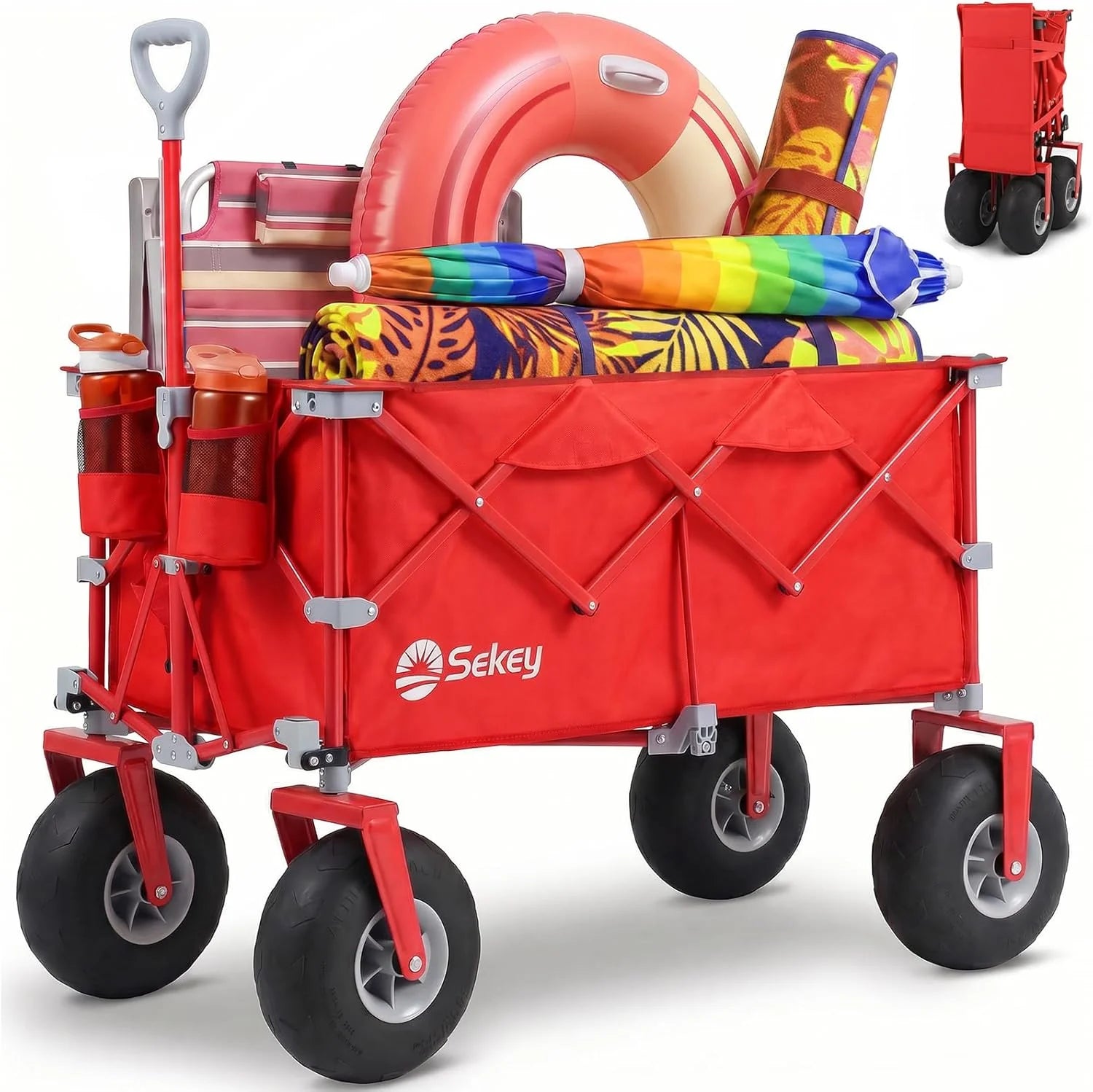 Sekey Heavy Duty Beach Wagon with 9 Big Sand-Proof Wheels " 600lb Capacity, 200L Oversized Foldable Cart