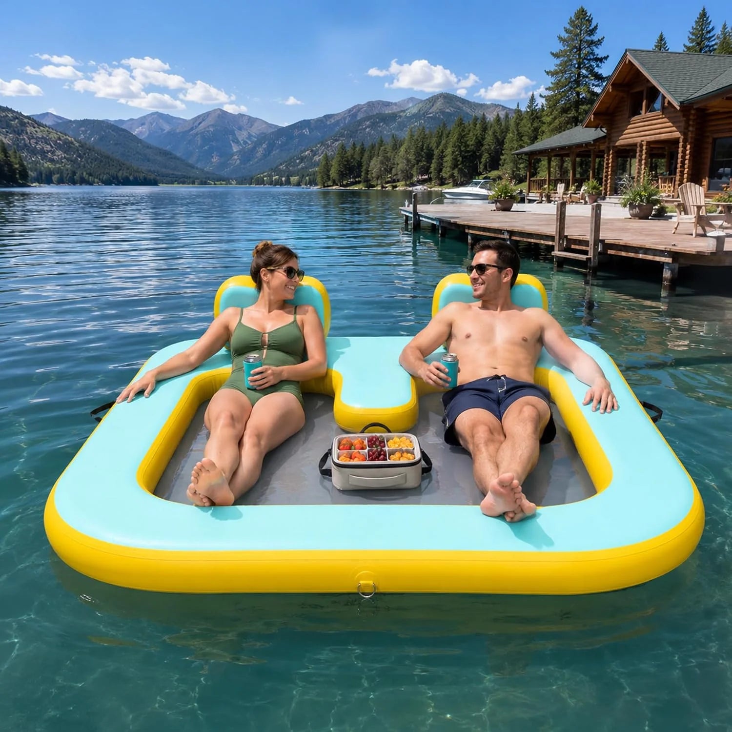 New Arrivals Inflatable Floating Dock for 2 Adults, 500 lbs Capacity Floating Island Platform with Mesh Water Hammock - Image 2