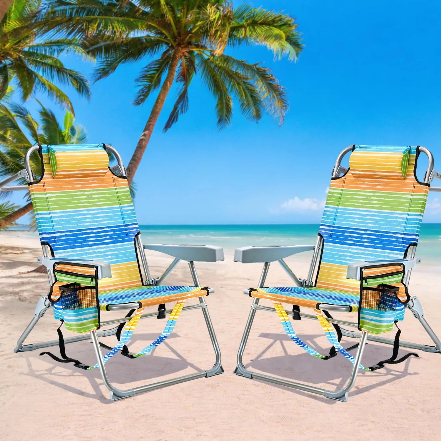 GVDV 2 Pack Backpack Beach Chairs for Adults, Mid-Height Foldable Chair with Lay Flat Position bifanuoyard